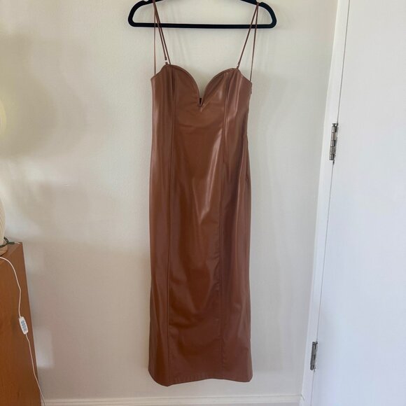 ZARA Caramel Faux Leather Midi Dress - NWOT - Size SM - Picture 4 of 5